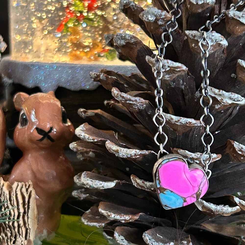 925 Sterling cotton candy turquoise heart necklace - Picture 4 of 6